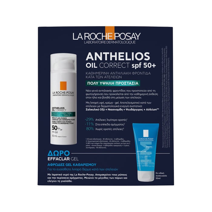 LA ROCHE-POSAY - PROMO PACK ANTHELIOS Oil Correct Gel-Cream SPF50+ - 50ml ΜΕ ΔΩΡΟ EFFACLAR Gel - 50ml